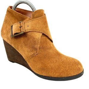 LUCKY BRAND‎ Sumarah Cognac Brown Suede Wedge Bootie